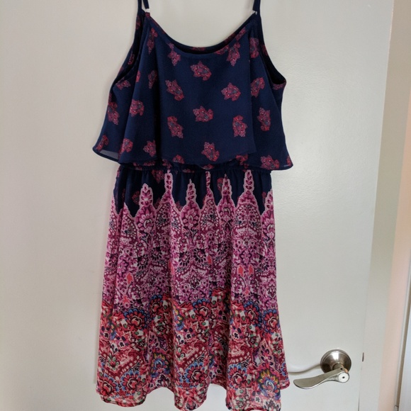 Blue and Pink Tiered Summer Dress - Picture 1 of 3